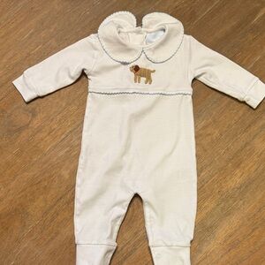 Little English Cream Footie with Dog Embroidery